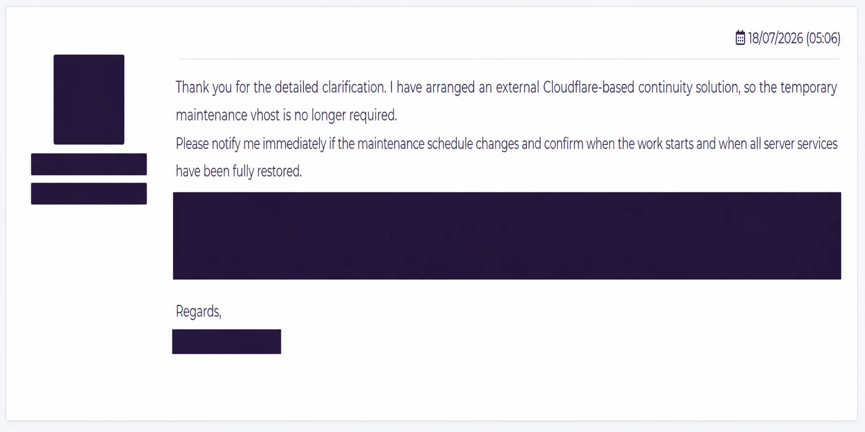 Bereinigte Entscheidung von Wartungsseite zu Cloudflare-Kontinuität