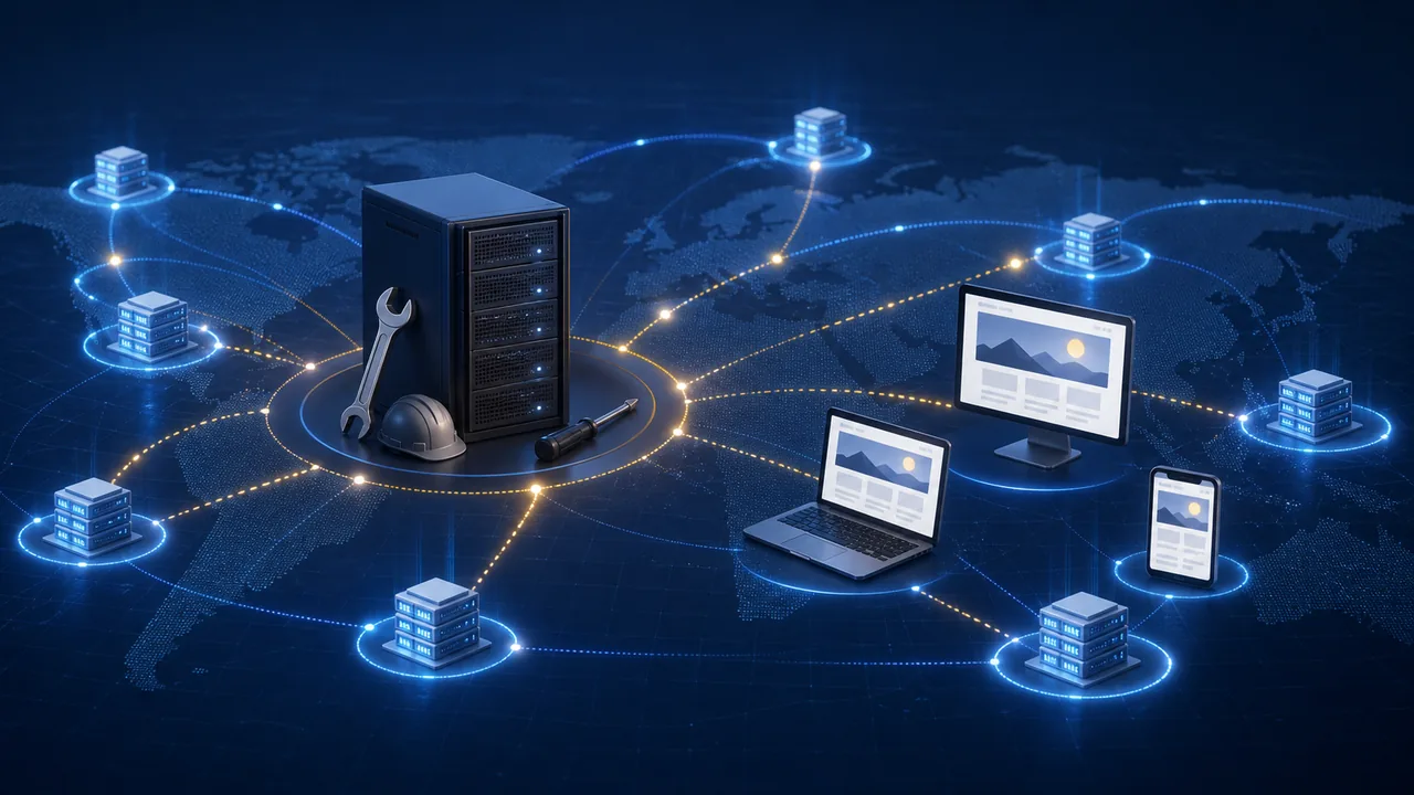 Cloudflare edge network protecting a shared-hosting website during server maintenance