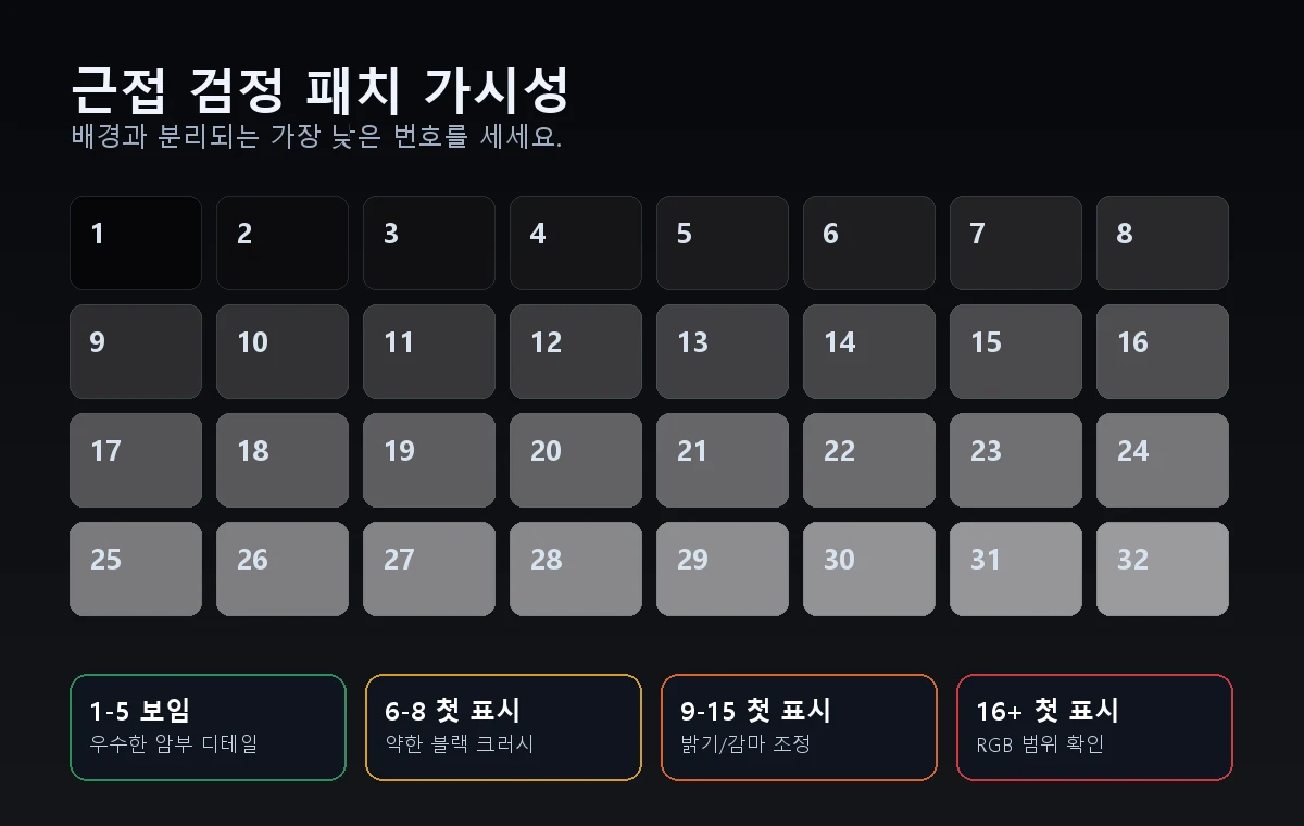 블랙 크러시 진단을 위한 1부터 32까지의 근접 검정 패치 테스트 패턴