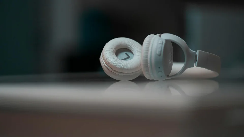 Close-up of headphones used for a high frequency hearing age check