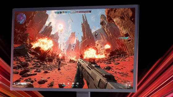 LG UltraGear 25G590B 1000Hz gaming monitor displaying a fast-paced FPS game scene