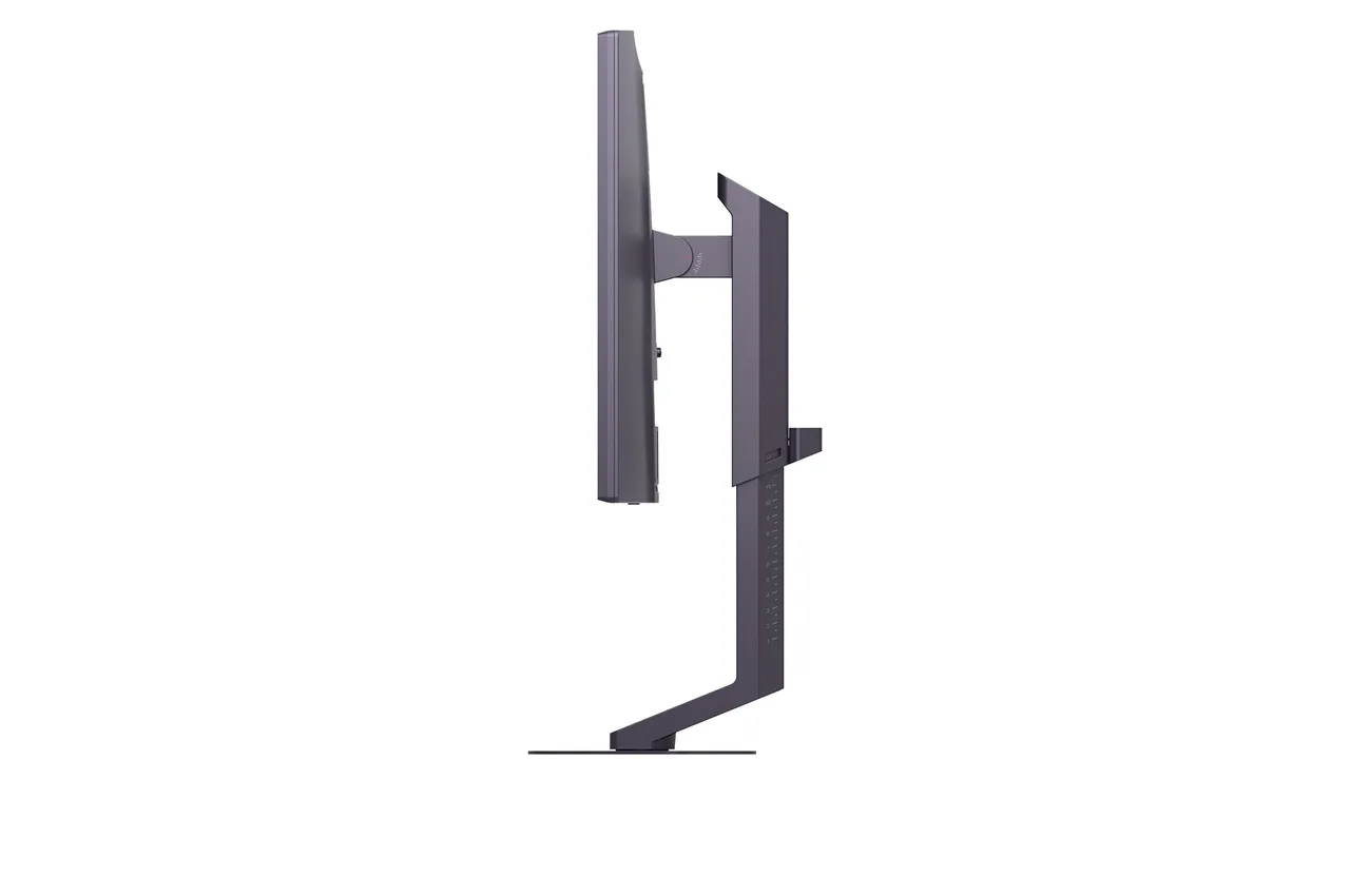 Side profile of the LG UltraGear 25G590B showing its height-adjustable stand with calibration markings