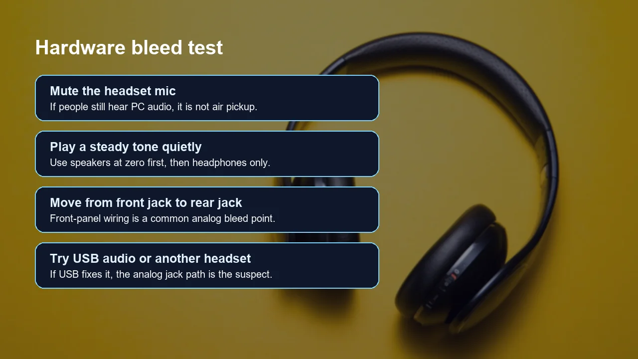 Hardware bleed test checklist for headset microphones picking up desktop audio