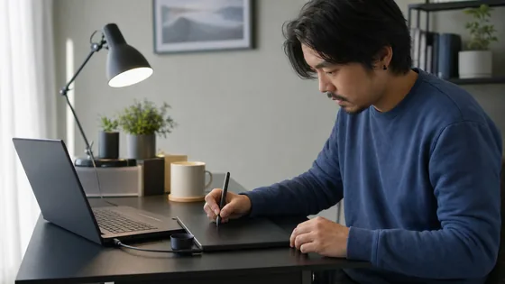 Digital artist troubleshooting stylus pressure on a drawing tablet
