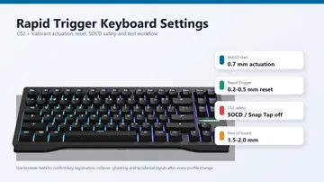 Rapid Trigger keyboard settings guide for CS2 and Valorant actuation and reset tuning