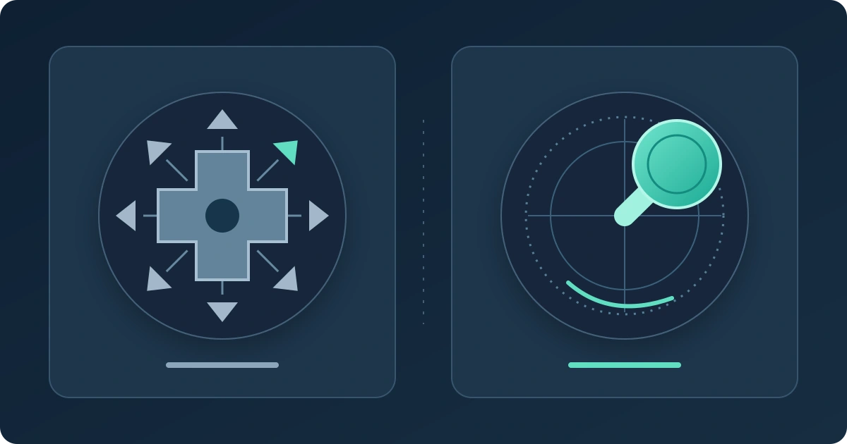 Original schematic contrasting an eight-way directional control with a continuously moving analog stick