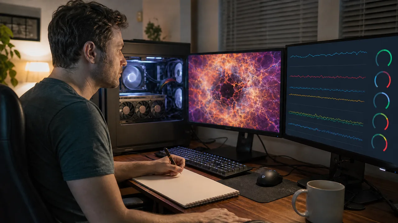 مخطط بلا نص يجمع حمل GPU في المتصفح مع مراقبة الحرارة والتردد