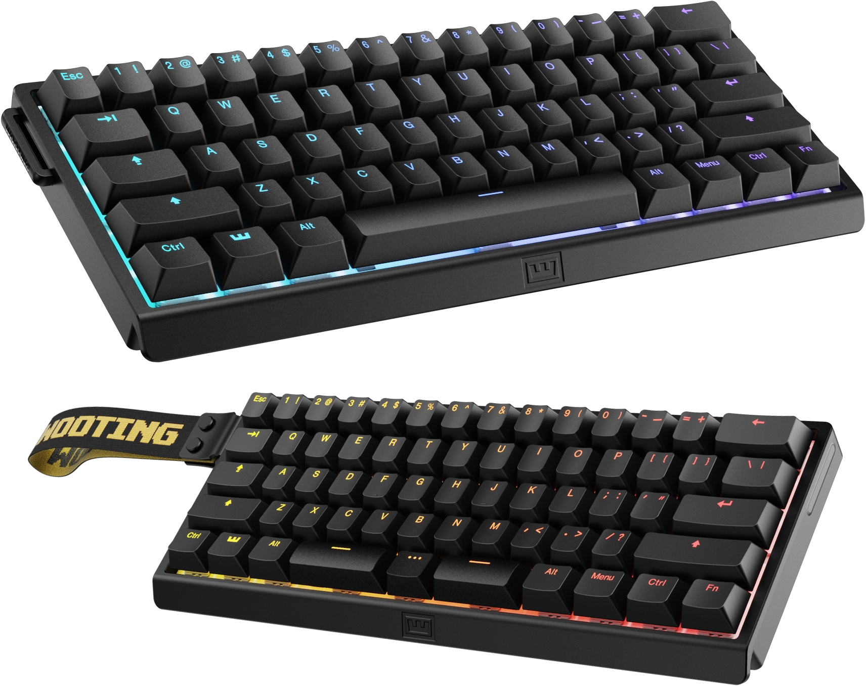 Wooting 60HE v2 60 percent Hall Effect gaming keyboard with classic and split spacebar layouts