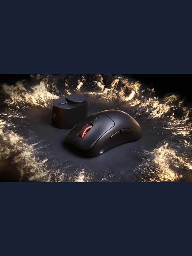 Original official black SteelSeries Rival Pro launch artwork with its base station