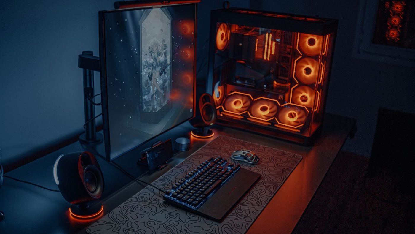 RGB gaming PC setup with a high-refresh-rate monitor used to check display Hz